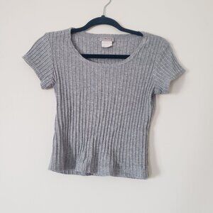 Vintage Tempted Womens Gray Metallic Cropped Short Sleeve Shirt‎ Size M Fitted